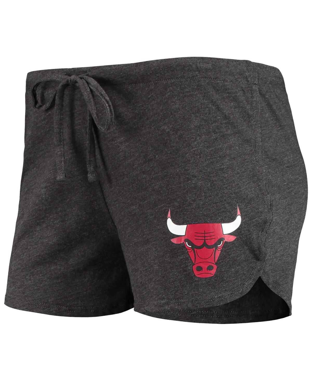 Concepts Sport Heathered Black/heathered Red Chicago Bulls Raglan Long Sleeve T-shirt & Shorts Sleep In Heathered Black,heathered Red