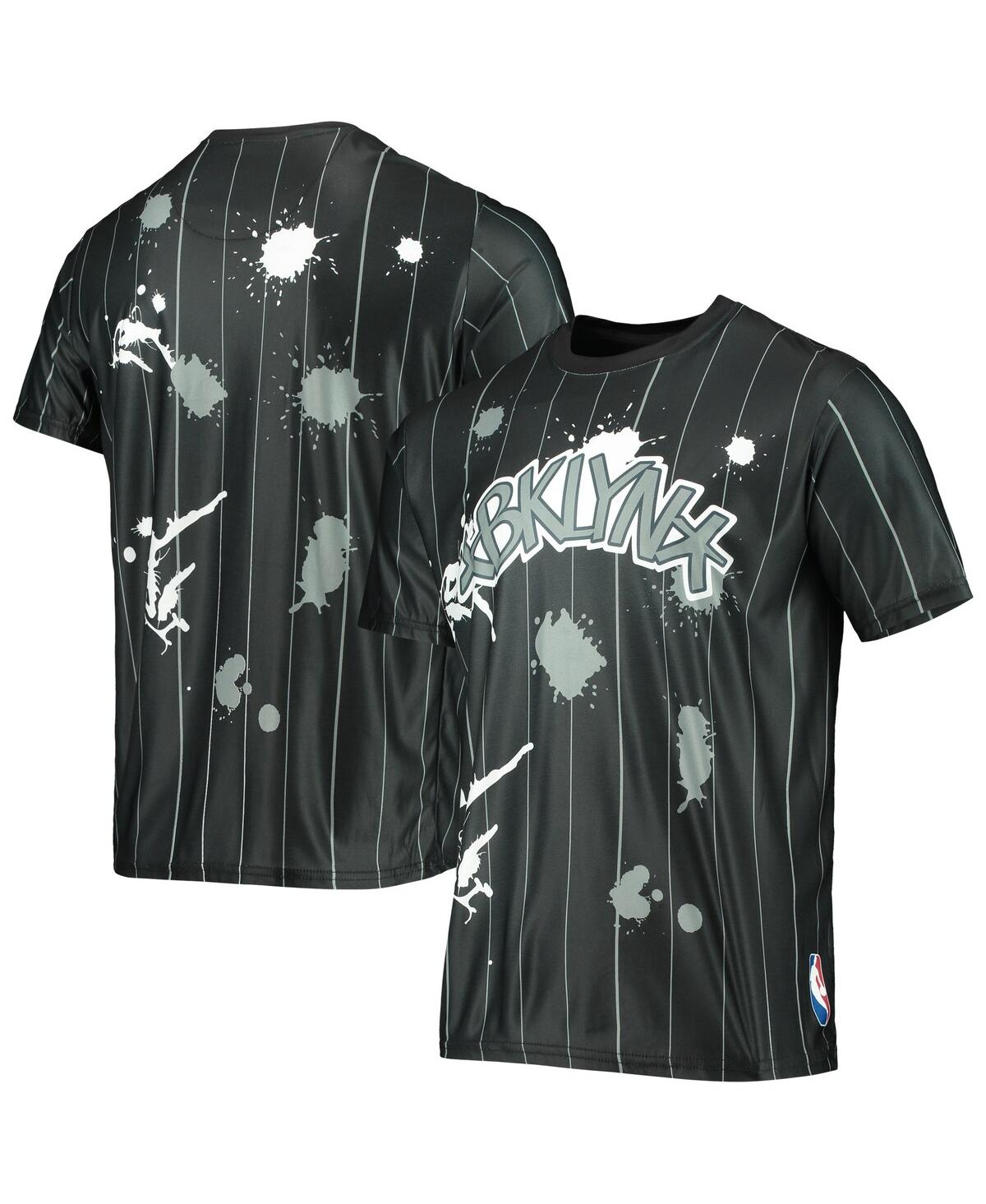 Men's Black Brooklyn Nets Striped Splatter T-shirt - Black