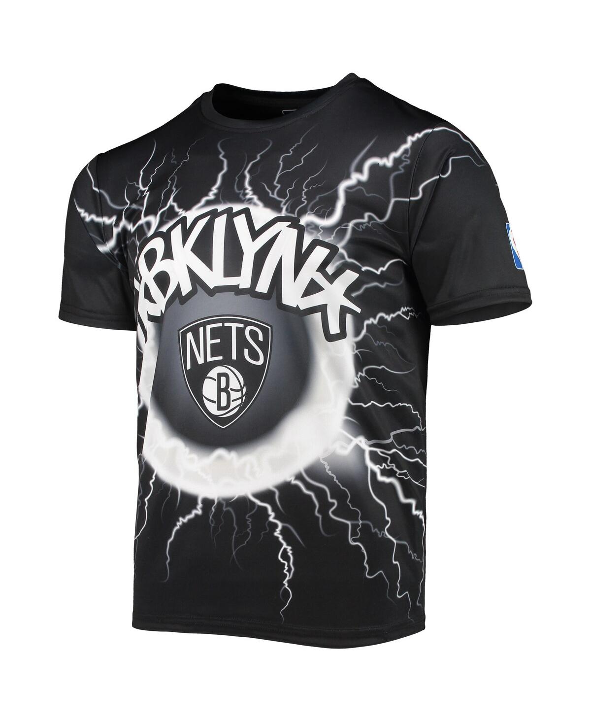 Shop Fisll Men's Black Brooklyn Nets Tornado Bolt T-shirt