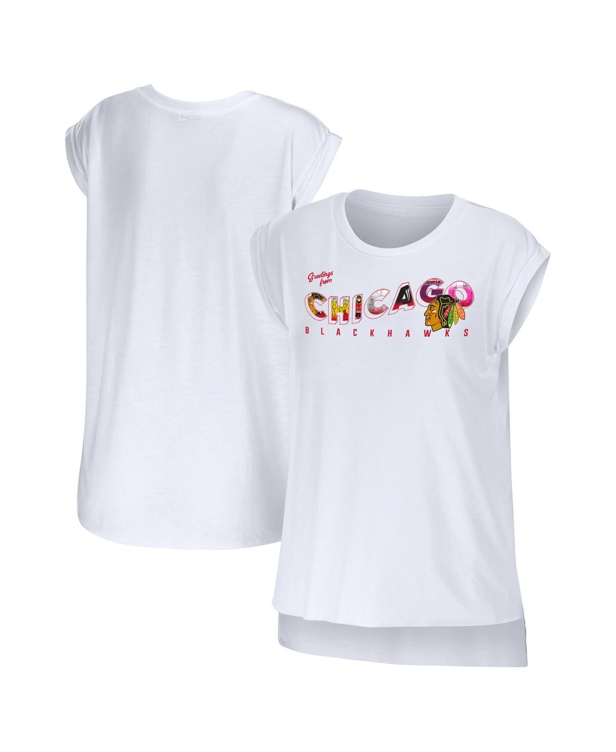 Wear By Erin Andrews Women's  White Chicago Blackhawks Greetings From Muscle T-shirt