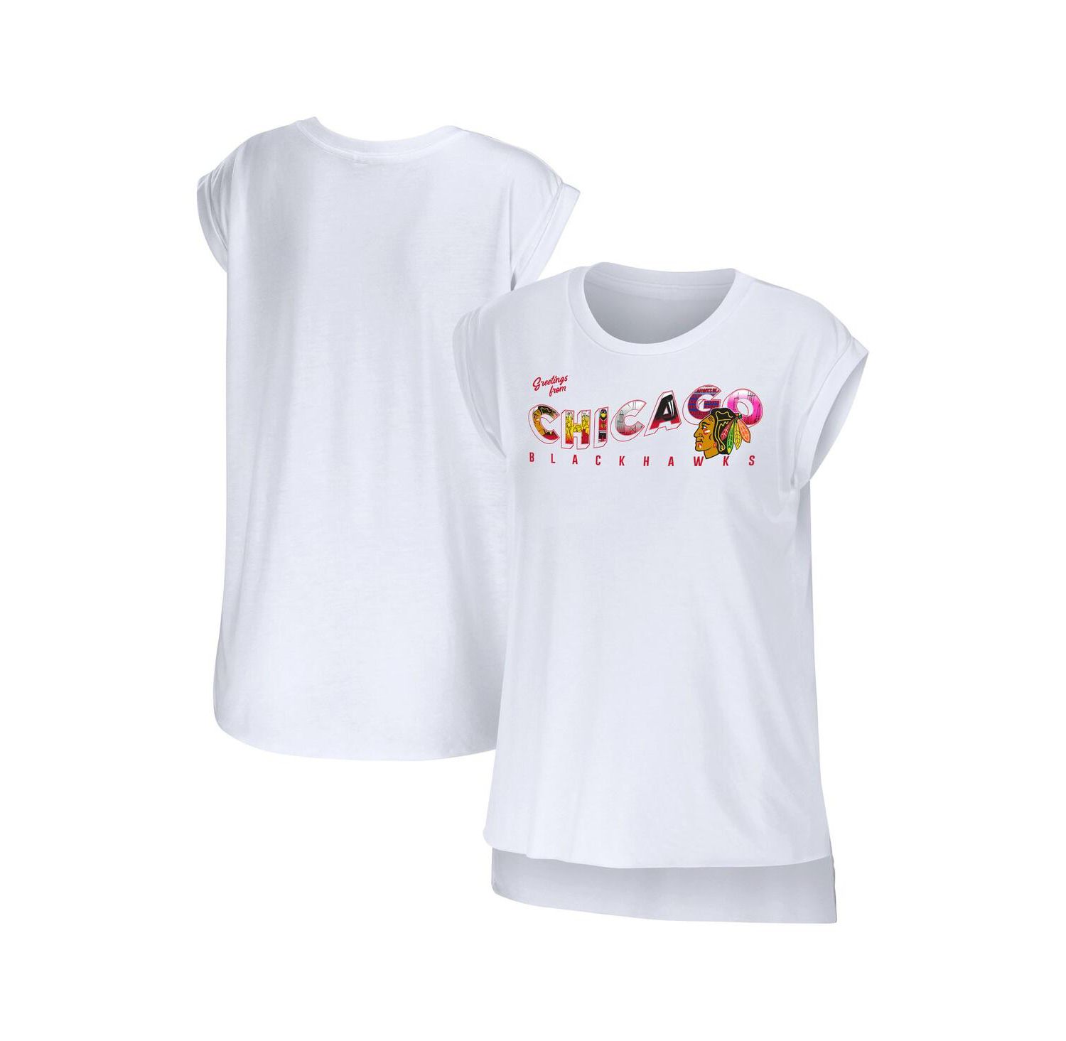 Women's White Chicago Blackhawks Greetings From Muscle T-shirt
