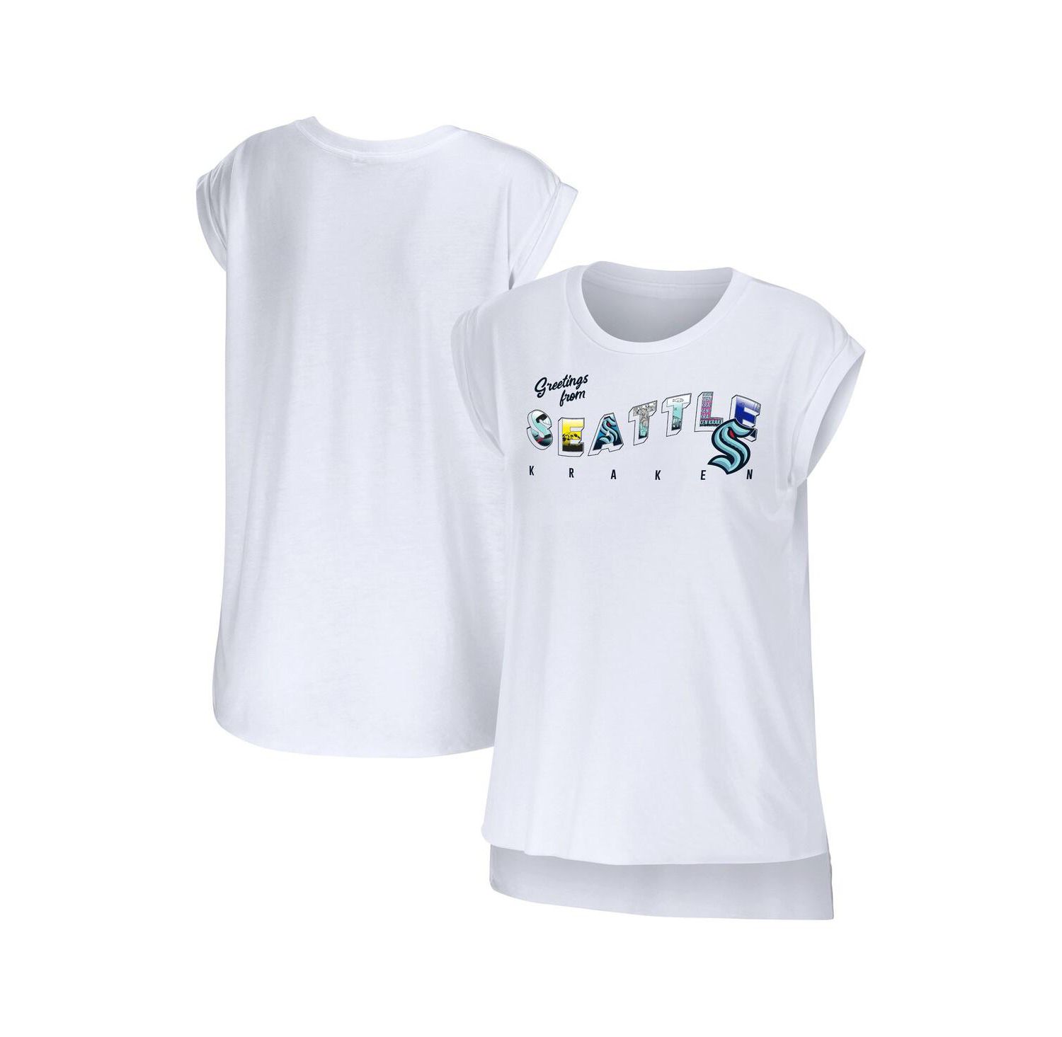 Women's White Seattle Kraken Greetings From Muscle T-shirt