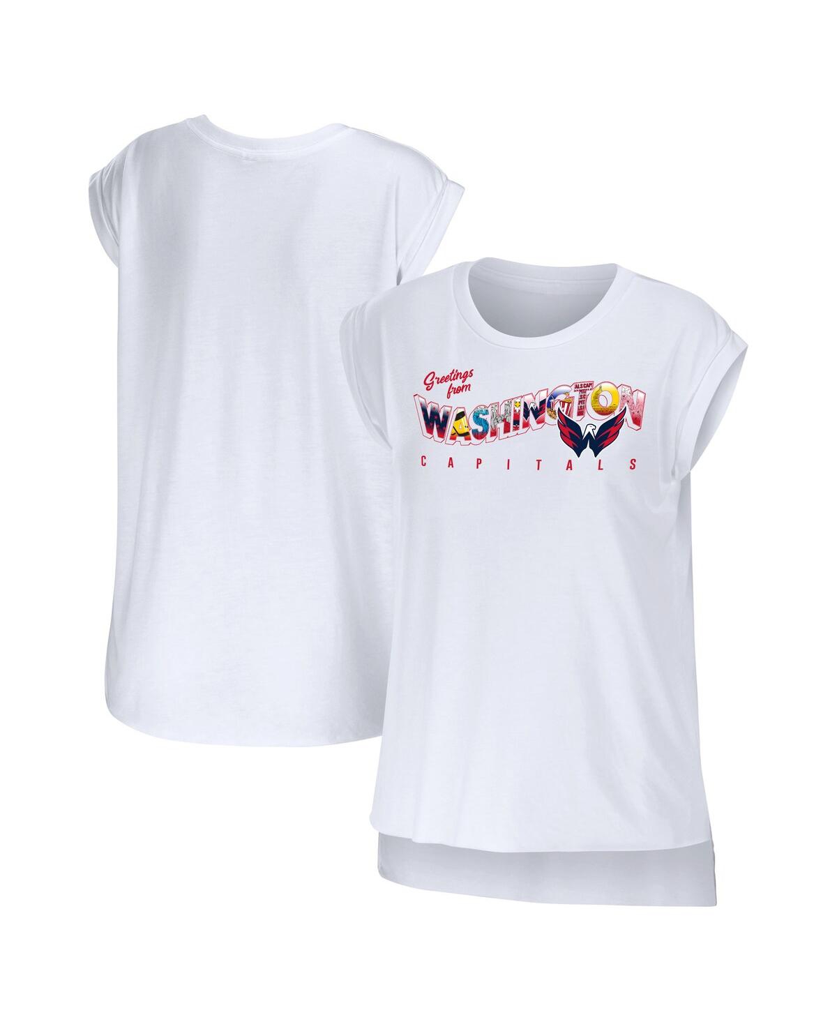 Shop Wear By Erin Andrews Women's  White Washington Capitals Greetings From Muscle T-shirt