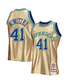 Men's Dirk Nowitzki Gold Dallas Mavericks 75th Anniversary 1998-99 Hardwood Classics Swingman Jersey
