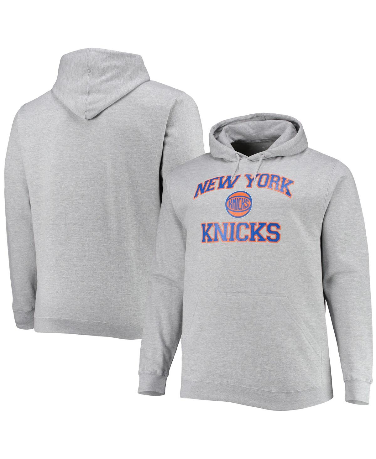 Shop Profile Men's Heathered Gray New York Knicks Big And Tall Heart And Soul Pullover Hoodie
