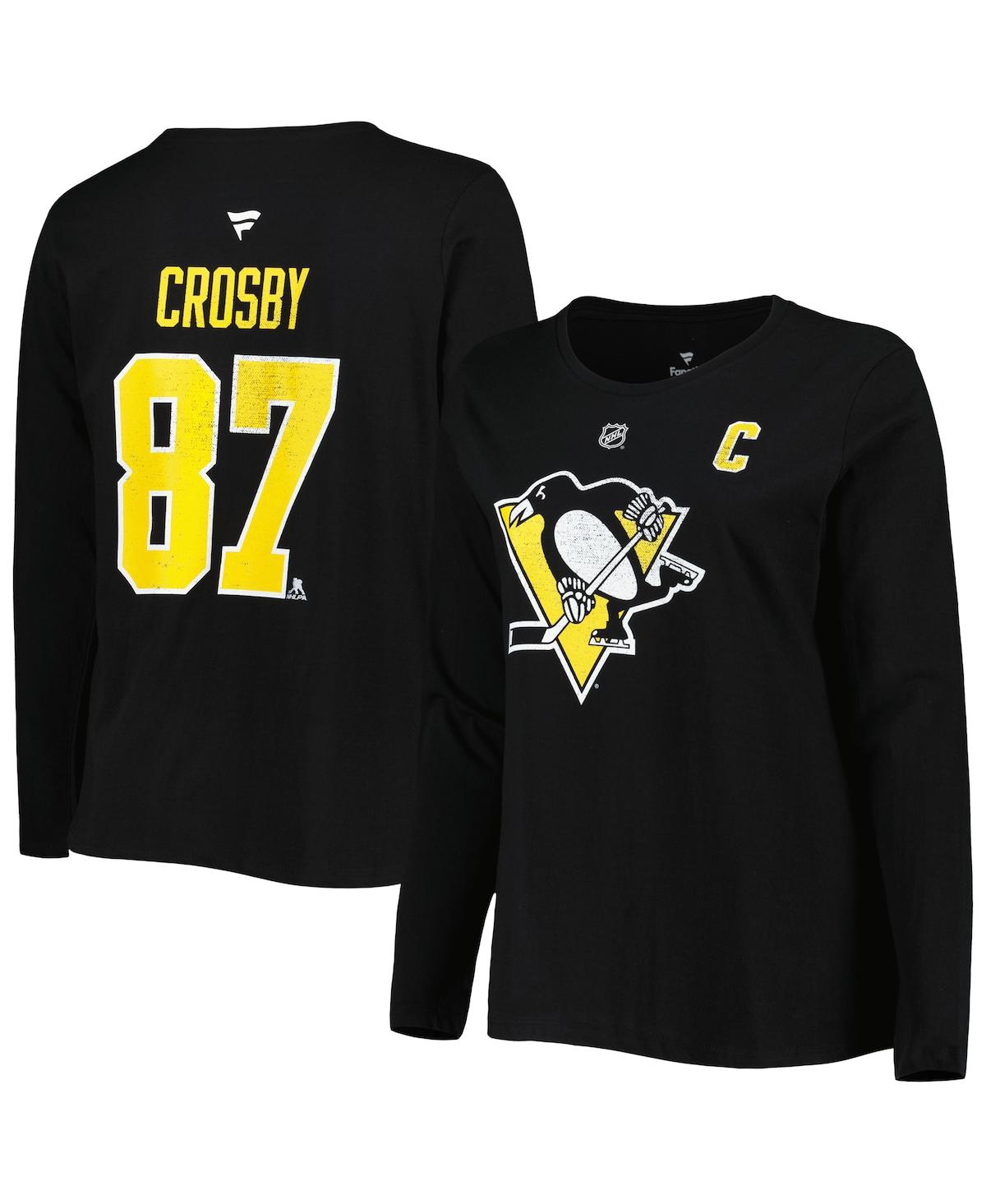 Women's Sidney CrosbyPittsburgh Penguins Plus Size Name and Number Long Sleeve T-shirt - Black