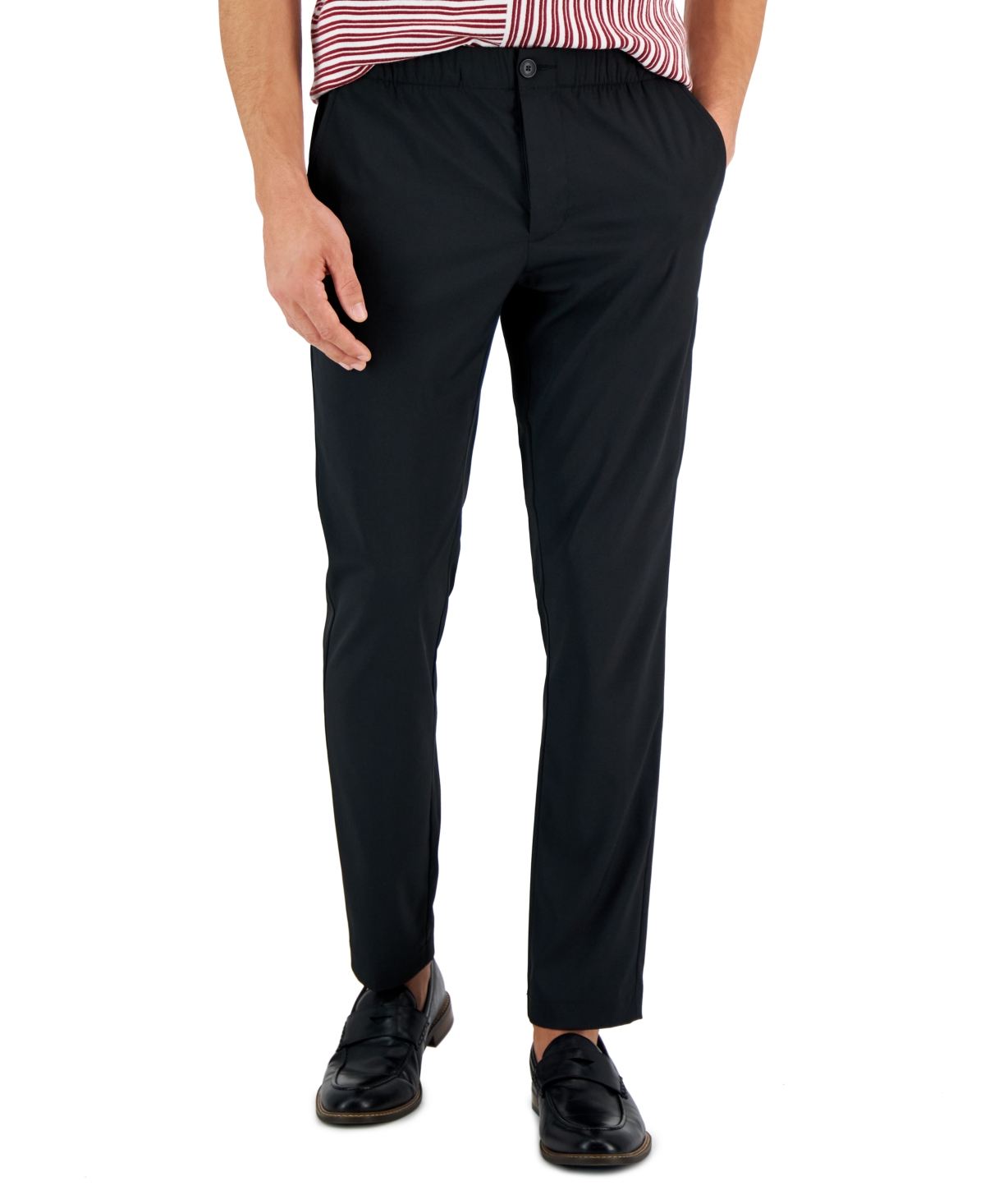 Perry Ellis Portfolio Men's Slim-fit Drawstring Dress Pants In Black