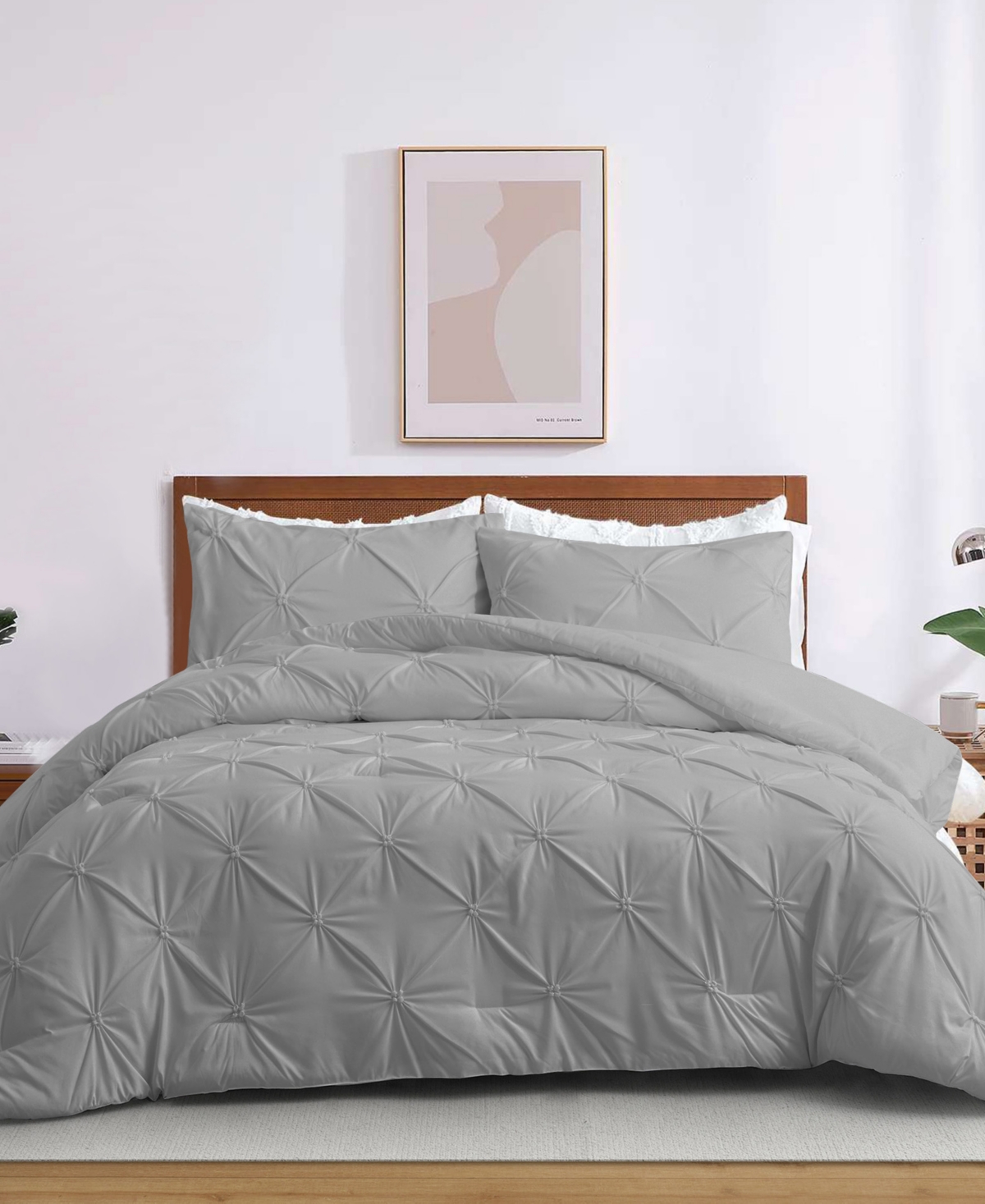 Unikome Pinch Pleated Down Alternative Comforter Set In Dark Gray