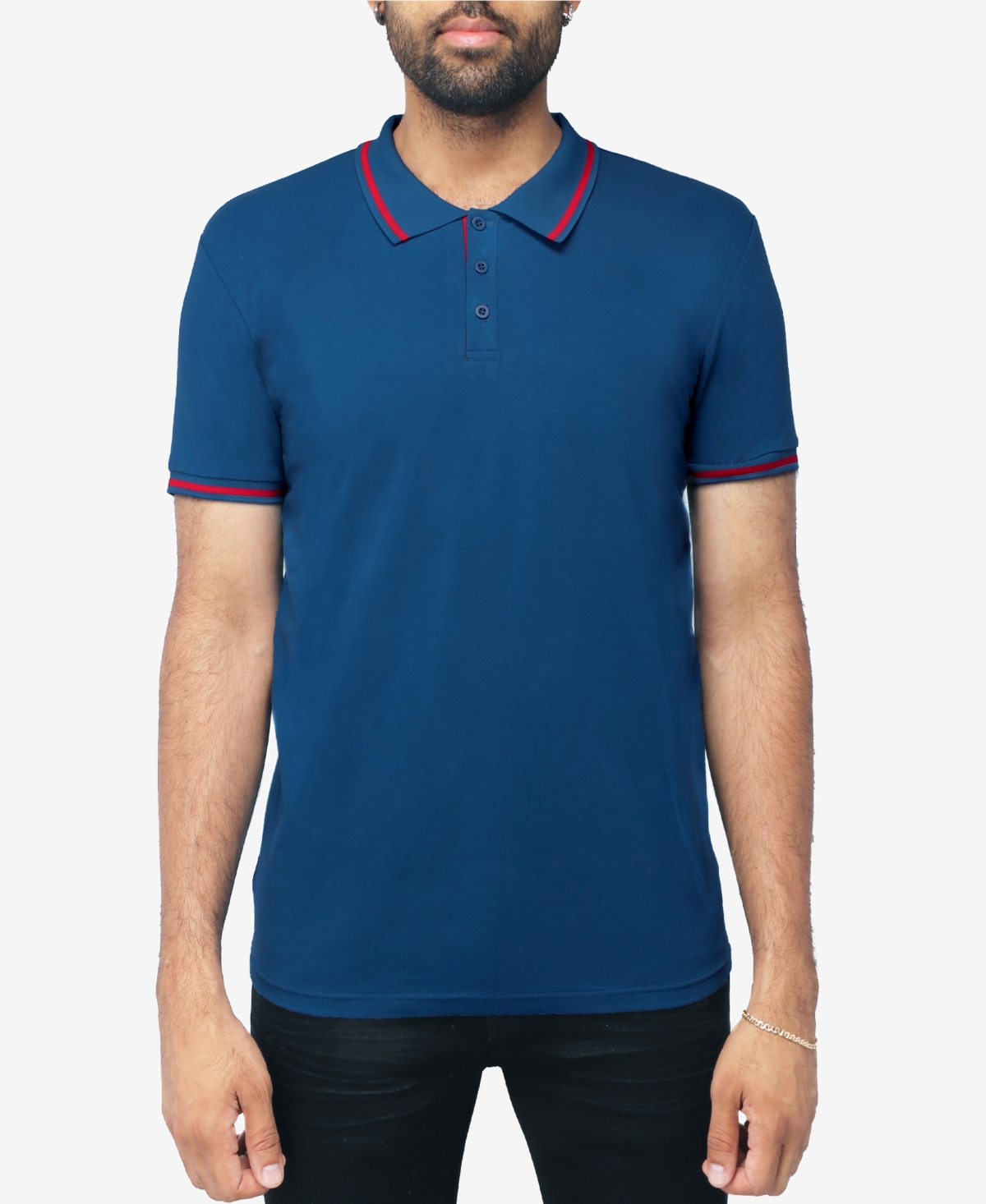 Men's Basic Short Sleeve Rib Polo Shirt - Honey Mustard, Navy