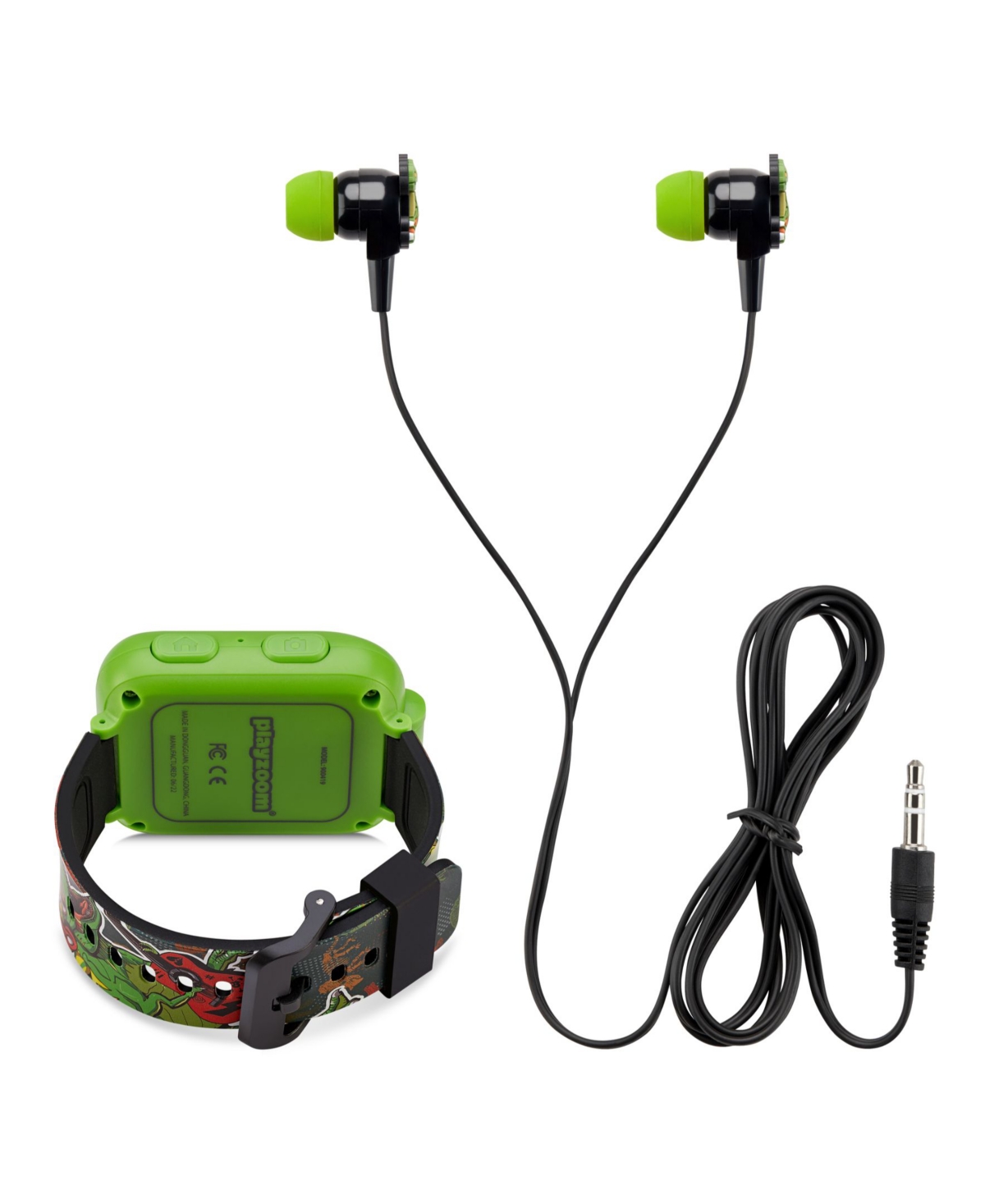 Playzoom Kid'sSilicone Strap Touchscreen Smart Watch with Earbuds Gift Set - Green Dinosaur Rockstar