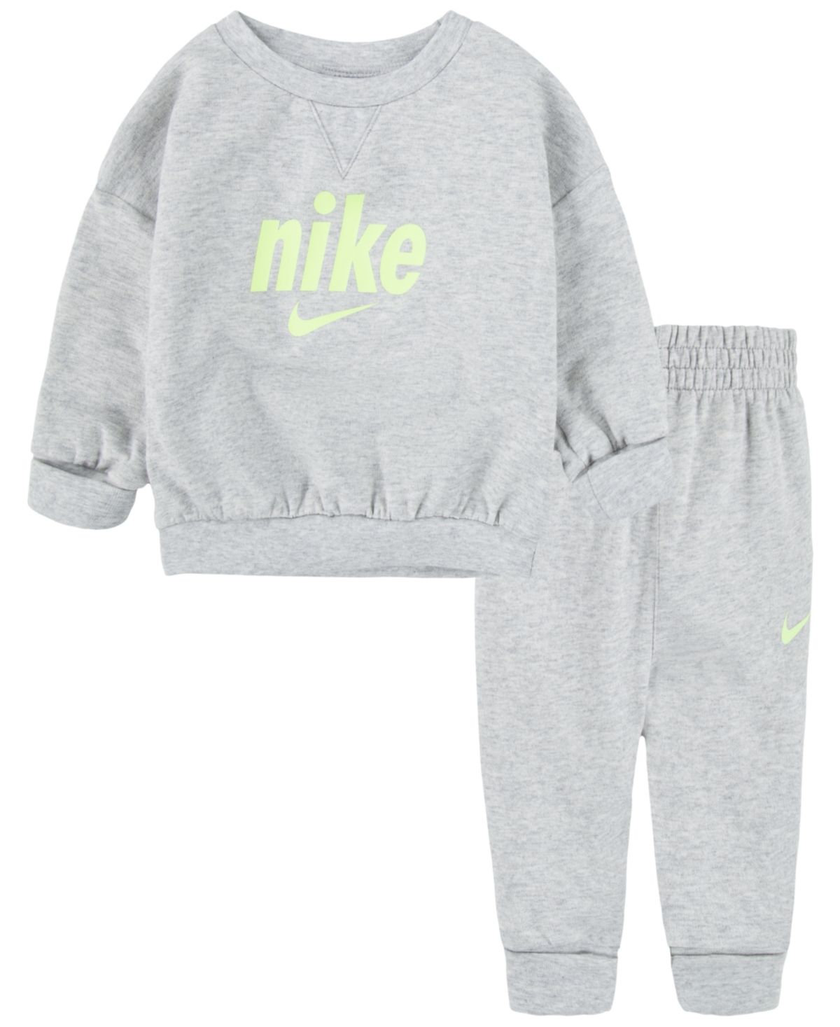 Nike Baby Girls Long Sleeve Crewneck Sweatshirt And Joggers, 2 Piece Set In Gray Heather