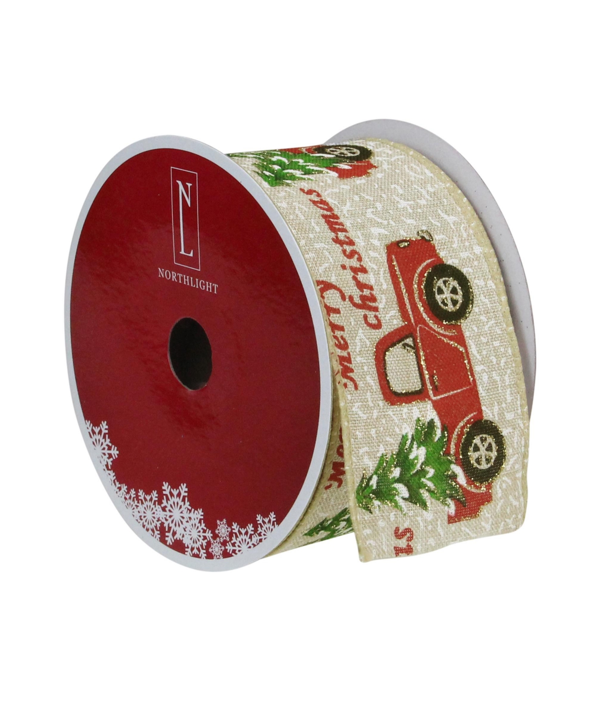 Northlight Vintage-like Trucks With Christmas Trees Wired Craft Ribbon, 2.5