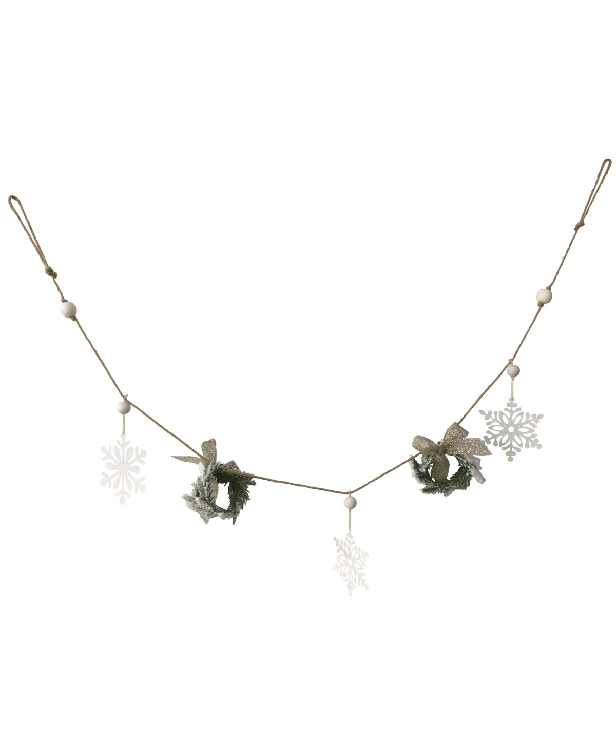 Northlight Unlit Snowflake And Frosted Pine Christmas Garland With Wooden Beads, 4.75" In White