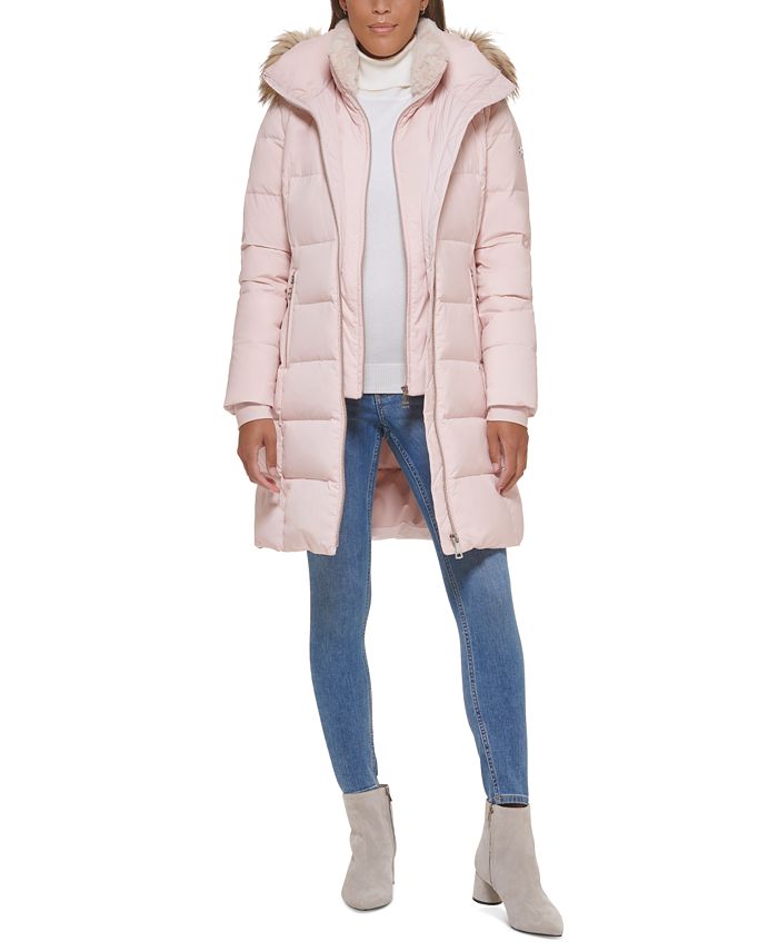 Calvin Klein Women s Faux Fur Trim Hooded Down Puffer Coat Macy s