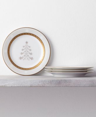 Charlotta Gold Set of 4 Holiday Tree Appetizer Plates, 6.25"