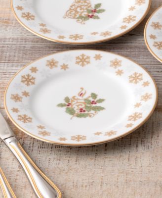 Holly & Berry Gold Set of 4 Holiday Assorted Appetizer Plates, 6.25"