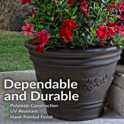 Indoor/Outdoor Patio, Garden, or Porch Weather-Resistant Double-Walled Laurel Flower Pot Planter - 13" - Rust Finish