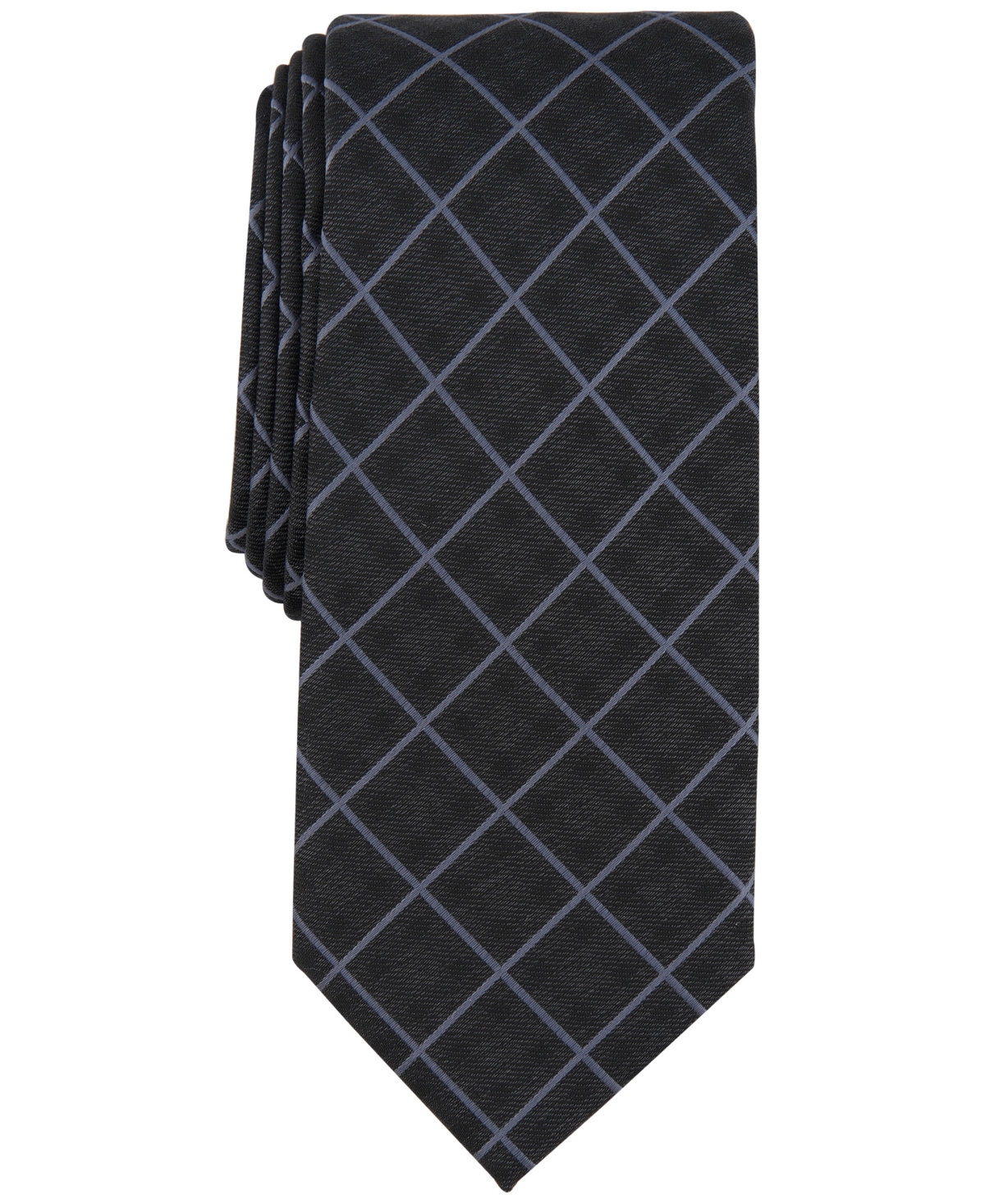 Men's Mathison Grid Slim Tie, Created for Macy's - Black