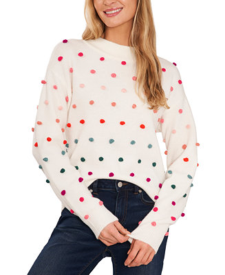 CeCe Women's Mock Neck Rainbow Pom Pom Sweater - Macy's