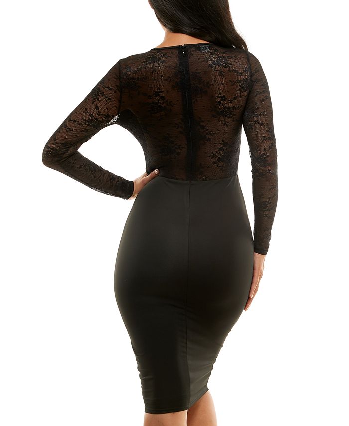 bebe Lace-Inset Bodycon Knee-Length Dress & Reviews - Dresses - Juniors ...