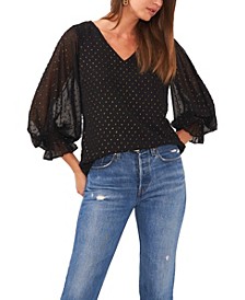 Women's V-neck Blouse with Balloon Sleeves