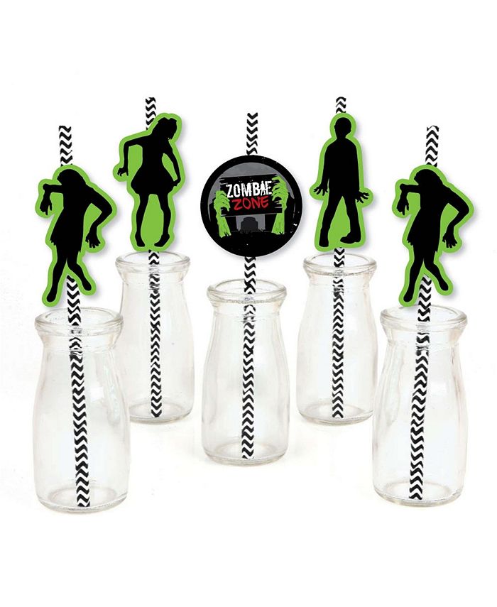 Big Dot of Happiness Zombie Zone Paper Straw Decor Halloween or