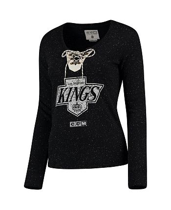Women's Reebok Jonathan Quick Black Los Angeles Kings Henley Lace Up Name &  Number Long Sleeve T-Shirt