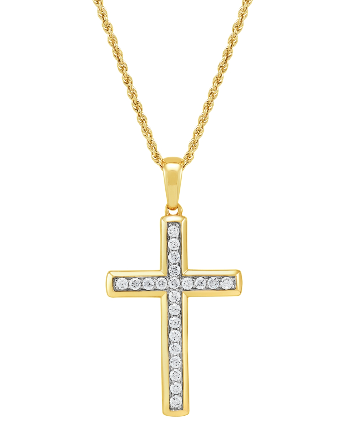 Men's Lab Grown Diamond Cross 22" Pendant Necklace (1 ct. t.w.) in 10k Gold & White Gold - Yellow Gold