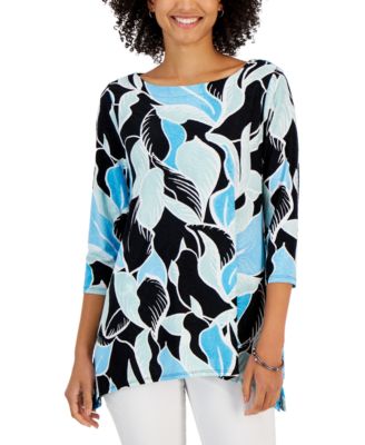 JM Collection - Women's Petal Dreaming Jacquard 3/4-Sleeve Tunic
