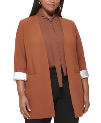 Calvin Klein - Plus Size Collarless Open-Front Blazer