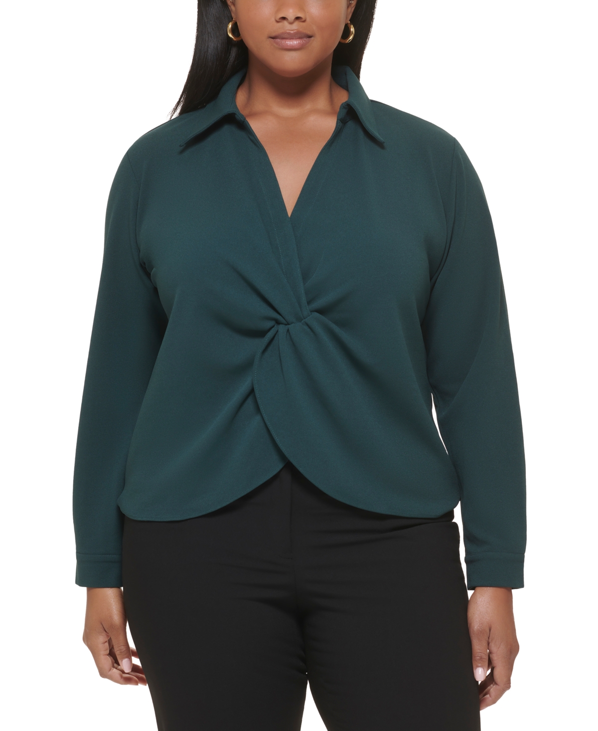 Calvin Klein Plus Size Solid Collared Twist-Front Top
