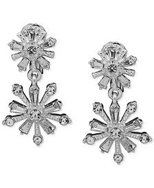 Silver-Tone Crystal Snowflake Clip-On Double Drop Earrings