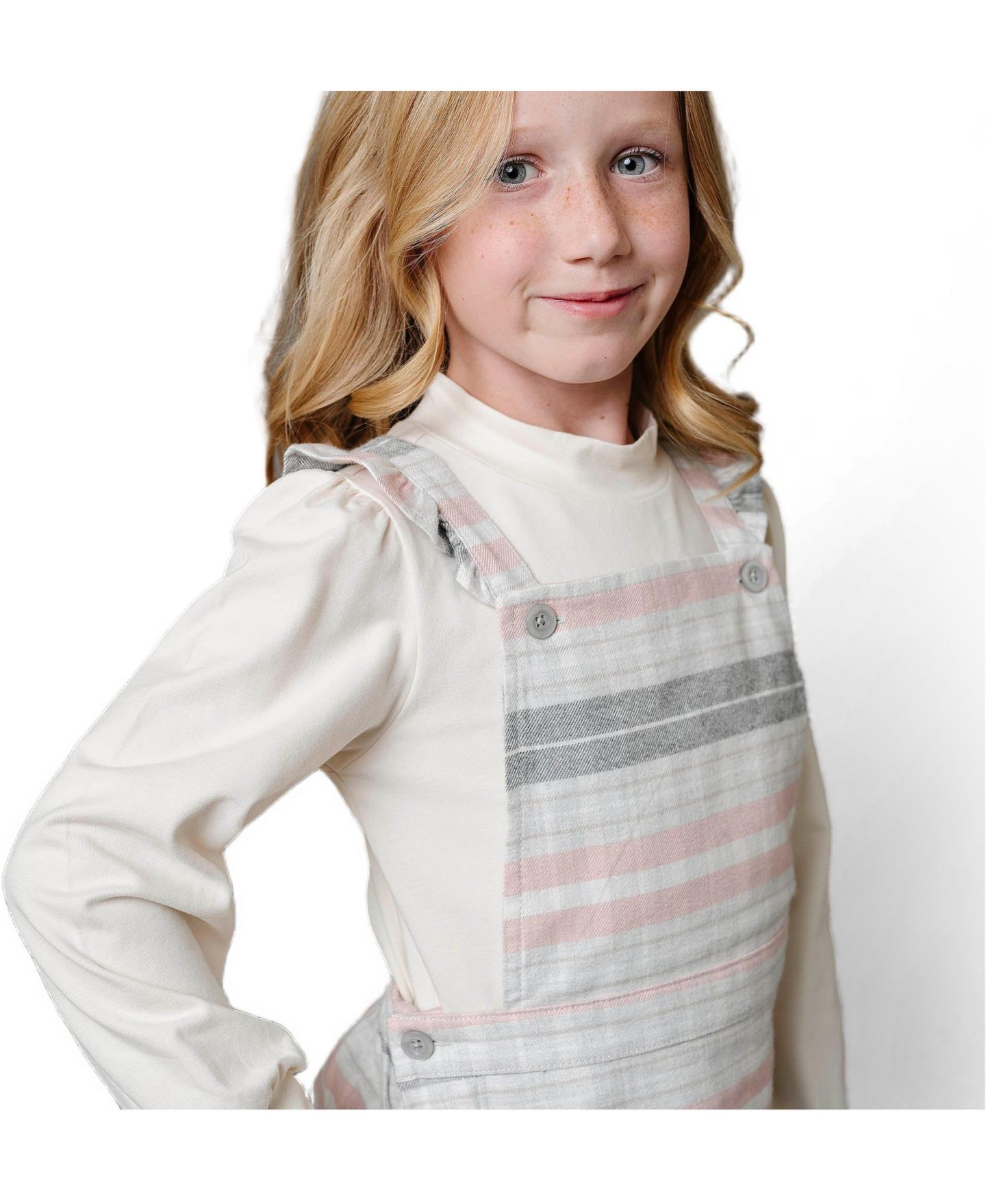 Юбка Hope & Henry Organic Cotton Sleeveless Ruffle Strap Skirtall для девочек, цвет: Серый / Розовый — фото 5