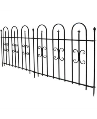 Finial 8' Set of 2 Decorative Garden Fence Panels - Iron Border Fence - 49.25" W x 38.25" H Per Panel - Black