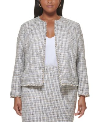 Calvin Klein Plus Size Tweed Open Front Collarless Jacket Macy s