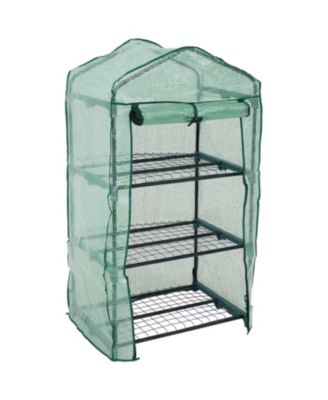 Outdoor Portable Growing Rack 3-Tier Greenhouse with Roll-Up Door - 3 Shelves - Green
