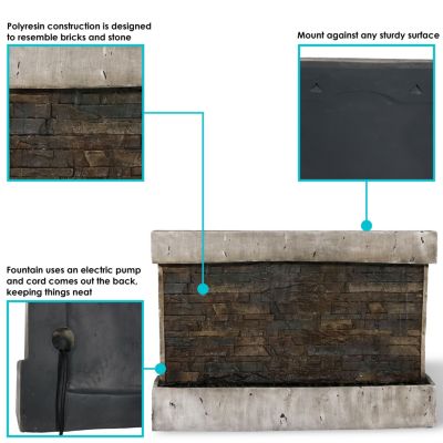 Ancient Wall 24-Inch Polyresin Wall-Mounted Outdoor Fountain - Electric Submersible Pump - 3-Gallon Water Capacity