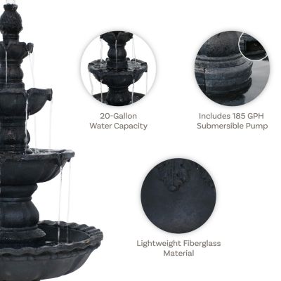 52"H Electric Fiberglass and Resin 4-Tier Pineapple Top Outdoor Water Fountain