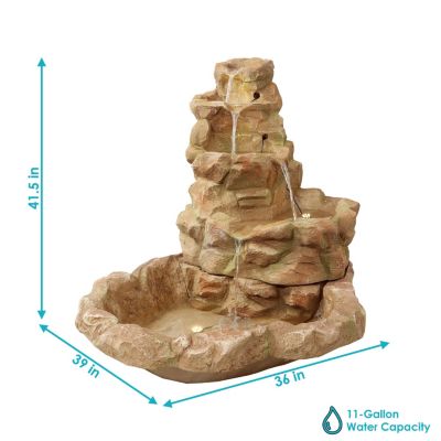Stone Springs 41-Inch Polyresin Rock Waterfall Fountain with LED Lights - Electric Submersible Pump