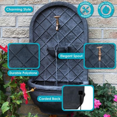 Messina 26-Inch Polystone Outdoor Wall Water Fountain - Electric Submersible Pump - Lead Finish