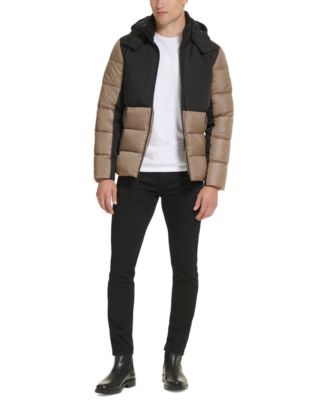 Men's Colorblock Mixed-Media Puffer Jacket