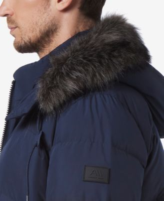 Men's Down Bomber with Faux Fur Trim and Removable Hood