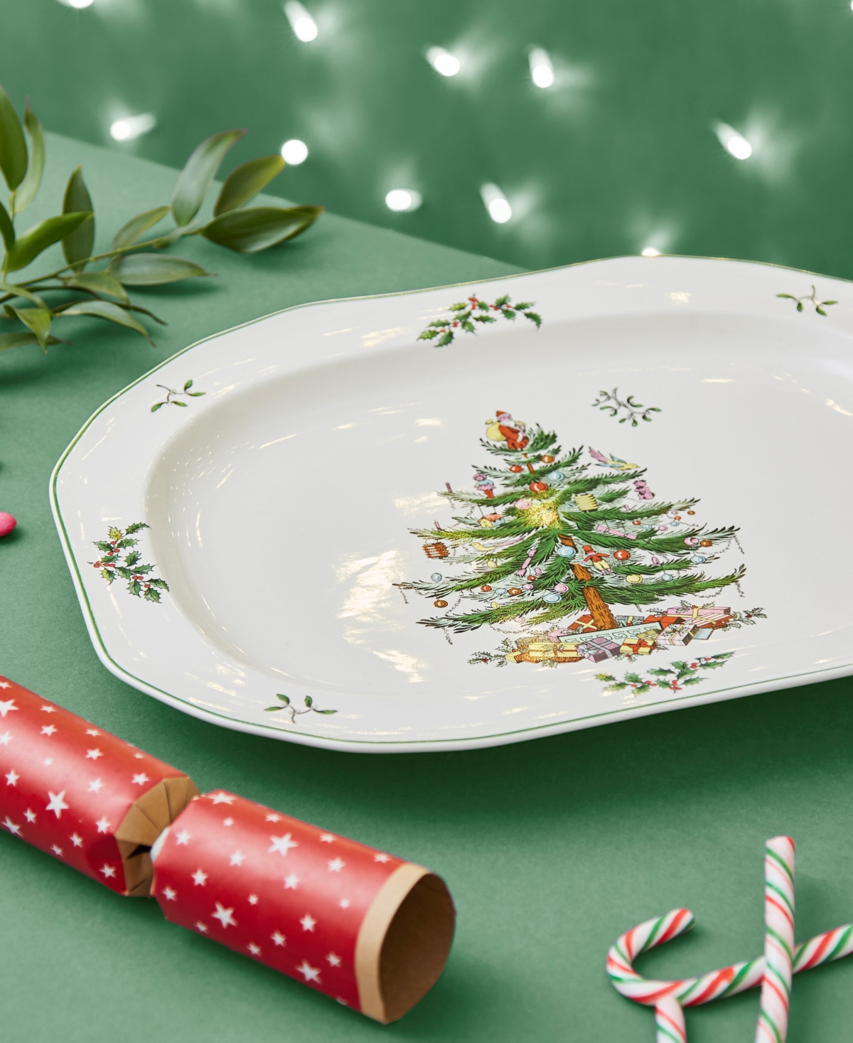Spode Christmas Tree Sculpted Oval Platter In Green,multi