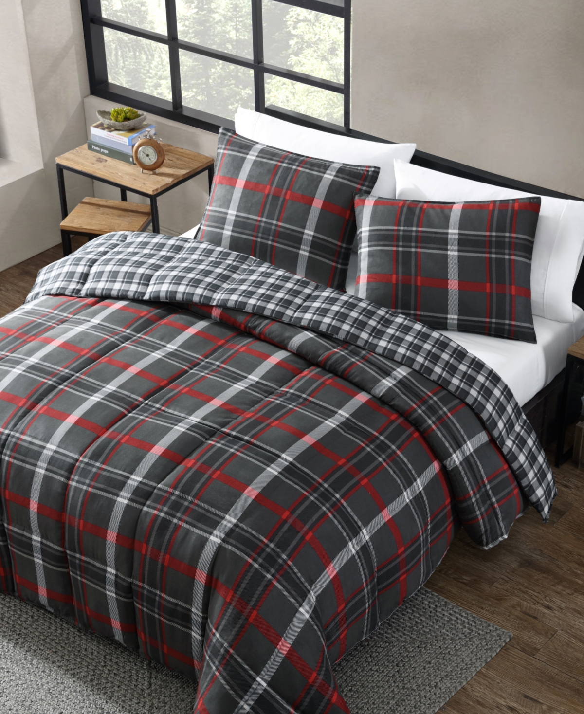 Closeout! Eddie Bauer Willow Plaid Microsuede Reversible Comforter Set