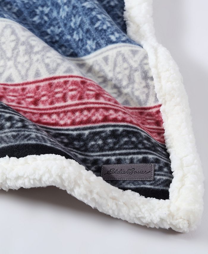 Eddie Bauer Fair Isle Ultra Soft Plush Fleece Reversible Oversized