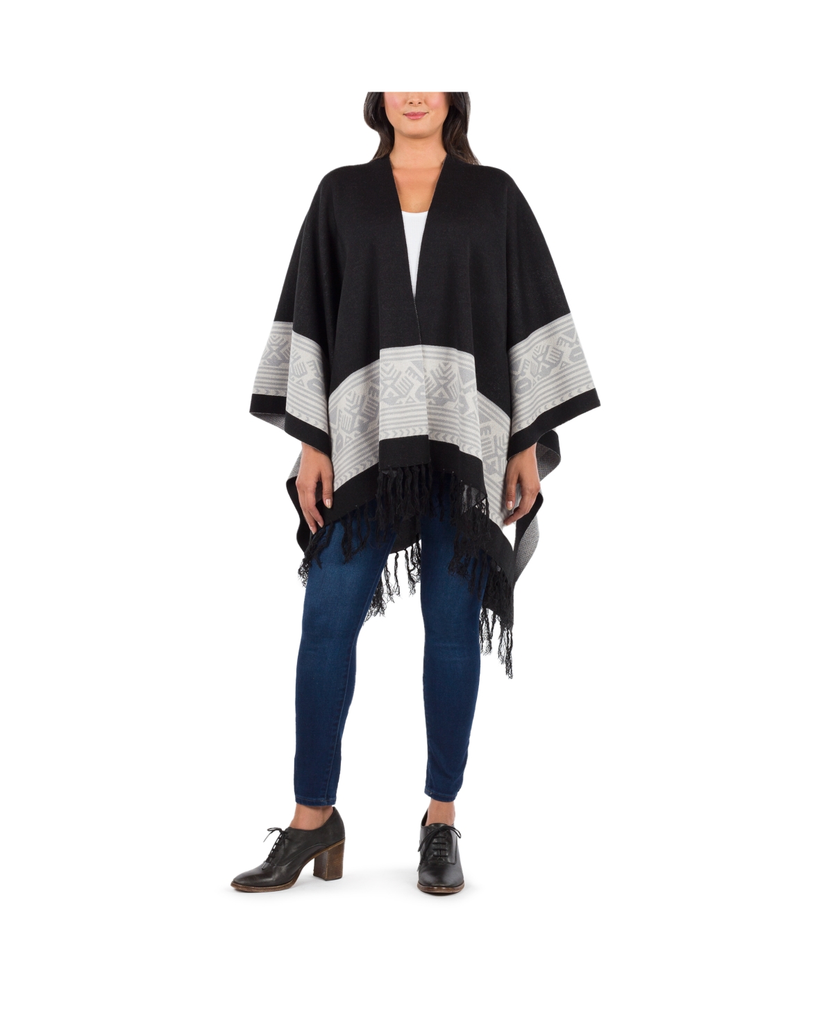 Women's Boho Cape Sweater - Black Stone Gray