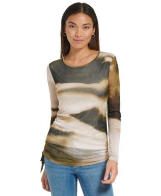 Calvin Klein - Women's Long Sleeve Printed Mesh Top