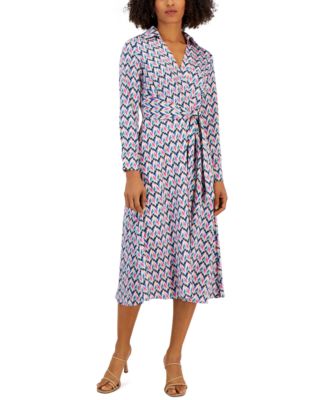 Tahari ASL - Women's Printed Hammered Satin Shirtdress