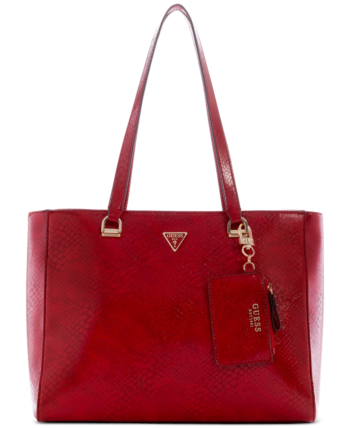 Guess Moon Light Python Elite Tote In Red