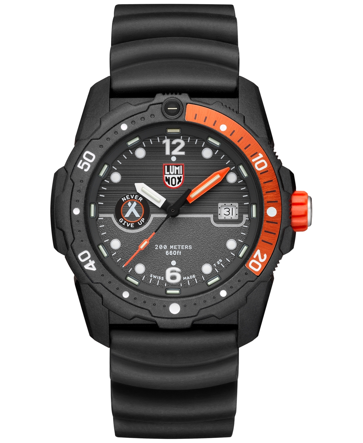 Men's Swiss Bear Grylls Survival Sea Series Never Give Up Dive Black Rubber Strap Watch 42mm